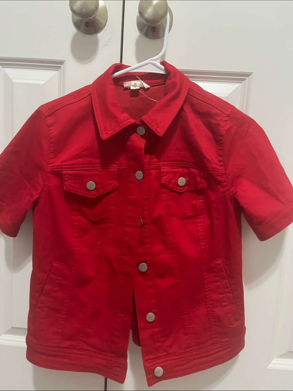 Westport Red Short-Sleeve Denim Jacket with Snap Buttons